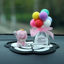 차 향수 풍선 확향석 곰돌이 자동차 진열장 귀여운 만화 창의 디퓨저 차 안 액세서리 진열장, 1 건, 핑크 띠 다이아몬드 곰 컬러풍선 디퓨저병 동백꽃받침 오