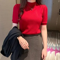 여성용 반폴라 반팔 니트스웨터 하늘비즈 C11 O044B682