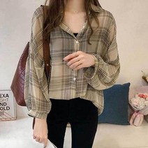 [JS] 체크 셔츠 여자 루즈핏 블라우스 가오리핏 대학생 ( JS02 92000EA )