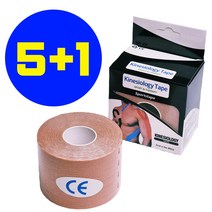 [5+1 구성] 키네시올로지 근육 머슬 스포츠 운동 테이핑 테이프, 5cm x 5m 살색 [5+1구성]
