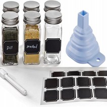 6 Set of 6 - Square Glass Spice Jars with Shaker Tops Chalkboard Labels Pen Funnel and Airtight, 1