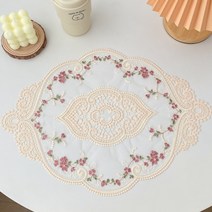 [신혼일기] 로맨틱 사이드 플라워 프렌치 레이스 테이블 매트, 브론즈