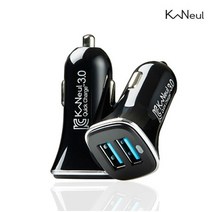 카늘 듀얼 퀵차지 3.0 차량용 고속 충전기, 카늘 듀얼 퀵차지 3.0 차량용 고속 충전기+케이블(8핀), 블랙