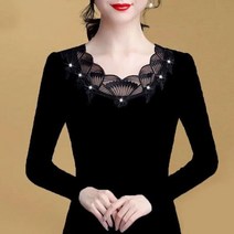 여성 블라우스 봄/여름 레이스 블랙 긴 소매 탑 패션 셔츠 오피스 레이디 상의