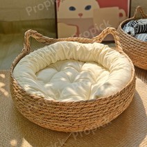 라탄 볏짚 새끼줄 고양이 쿠션 하우스 스크래쳐 꾹꾹이 고양이집, 하우스+쿠션C