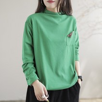 여성티셔츠 빈티지 캐시미어 상의 가을 캐주얼 무지 반폴라 긴팔 티셔츠