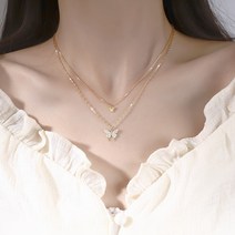 Zebeer 14K 두줄 레이어드 버터플라이 목걸이 여성 엘레강스 목걸이