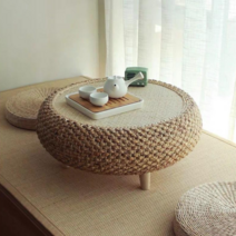 빈티지 라탄 원목 원형 좌식 테이블 미니 중형 일본식 홈카페 티테이블 우드 야외 거실 베란다 원룸 찻상 2사이즈, 브라운