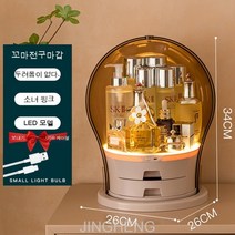JINGHENG2단 3단화장품정리대망홍 화장품 수납함 방진 아크릴 데스크톱 화장함 화장대 화장품 립스틱 진열대, 선녀형 핑크(램프 포함)26*26*34