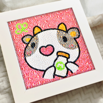 블링블링 어린이 보석십자수 전용액자포함 캐릭터 DIY 세트 비즈 큐빅 동물 소형 키즈, 정사각-아기젖소, 1set