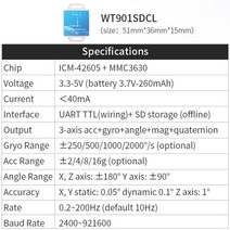 WitMotion WT901C 고정밀 9 축 AHRS 경사계 가속도계 자이로 스코프 각도 자석 필드 (XYZ) PC/안드로이드, WT901SDCL