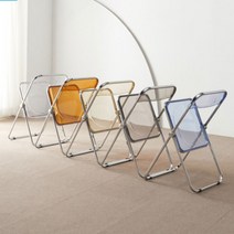 모던미드센추리 홈카페 인테리어 디자인 투명 폴딩 접이식 의자, 샤인투명의자_골드, 핑크