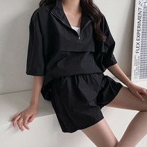 순이들 여성 반집업 아노락 반팔 반바지 세트