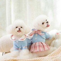 chol 펫 학원풍 하네스식 니트 원피스, 핑크, M