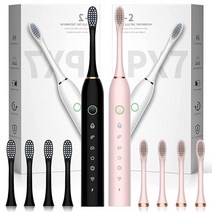 8개의 브러시 헤드가 있는 전동 칫솔 2팩 6가지 모드 42000vpm IPX7 방수 성인 및 아동용 소닉 블랙+화이트 570131, Black+pink