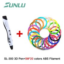 2019 새로운 sl-300 ABS PLA 필라멘트 지원 3d 펜 디스플레이 드로잉 도구, 06 white Pen 100m ABS