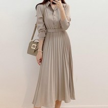 여성 봄 가을 하객룩 원피스 카라 주름 플리츠 상견례 오피스룩 빅사이즈 돌잔치 엄마옷