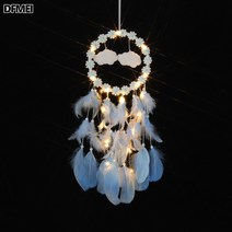 DFMEI ins 창의 깃털 공예품 드림캐쳐 에어 클라우드 참장식 오리지널 꽃과 클라우드 드림캐쳐방울, DFMEI 블루 무등, 16cm