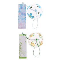 2pcs 수제 일본 유리 매달려 바람 종소리 로맨틱 꽃 작은 종 펜던트 실내 야외 홈 주방 장식 선물, 블루+그린