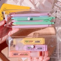 체크히어 투명 PVC 버튼형 하도메 파우치 투명 필통 케이스, 대