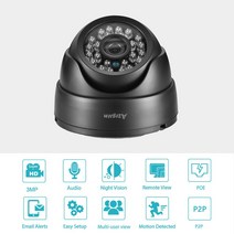 [기타보안용품] AZISHN-H.265 4MP 1080P IP 카메라 오디오 기록 돔 실내 움직임 감지 CCTV 안전보호 감시, 03 6mm, 02 48V POE Camera