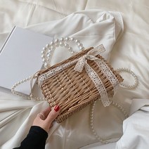 통 감성 자전거 캐주얼 여름 등나무 짠 여성 어깨 Crossbody 가방 패션 진주 체인 바구니 Drawstring 숙녀, 01 Style A