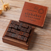 너나마켓 빈티지 우드 알파벳 도장 3종 숫자 스탬프 대문자 소문자 다이어리꾸미기 편지, 영대문자28pcs+잉크패드, 숫자요일28pcs+잉크패드