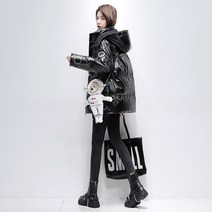 여성롱패딩 롱패딩 오리털 비비드 야광 패딩