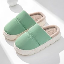따뜻한 패딩 슬리퍼 겨울 거실 여성 남성 실내화 거실화 사무실, (여)그린, 1개