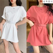 신자언니 원형벨트 포인트 여성 미니 원피스 롱티