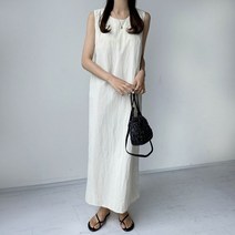 맥시 바스락 나일론 뒤트임 H라인 롱 원피스