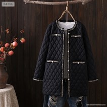 여성 빅사이즈 트위드장식 퀼팅 누빔 경량 패딩 롱 자켓 점퍼 XL~4XL 하객룩 오피스룩 A25