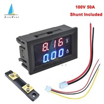 검전기 누설잔류계 월선경보기 검정기 전기테스터 미니 디지털 전압계 전류계 dc 0-100v 50a amp 볼트 패널 전압 전류계 검출기 테스터 0.56 듀얼 led 게이지, 빨강 파랑 50a