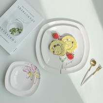 [RA†]감각적인 프린팅 사각쿠프 접시 머그컵 디저트식기 앞접시 브런치 신혼그릇 플레이팅 도자기 레이틸 한식기▨_ea, Ж 플레나 머그컵 2P