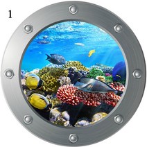 3D 잠수함 Porthole 창 벽 스티커 구강 상어 물고기 보트 냉장고 욕실 홈 인테리어 Sealife 인쇄 YZL7, C1