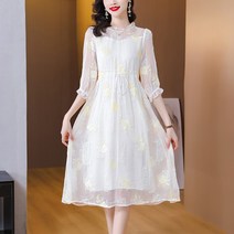 상견례옷차림 50대원피스 빅사이즈 실크 긴팔 자수 가을 중년 엄마옷