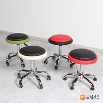 원보조의자 쿠션방석 병원 바퀴형 화장대의자 이동형 높낮이조절 회전의자 원형의자 보조의자 오발의자, 블랙(레드방석)