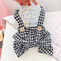 강아지 점프슈트 doggie print girl dog clothes 디자이너 dress with plaid skirt and pet 전반적인 jumpsuit summer xs, 전체적으로 체크 무늬, XL