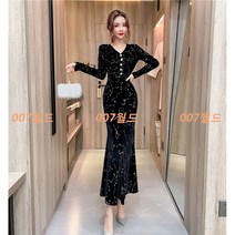 랩 원피스 겨울 가을 젊은 타입 보이핏 볼륨 스타일리쉬 플라워 프린트 벨벳 드레스 롱