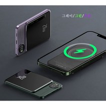 요미프롬 맥세이프 슬림한 디자인 마그네틱 무선 보조 배터리 5000mAh / 10000mAh LED 라이트닝 Type-C, 그린10000mA+20W고속충전기(+8500원)