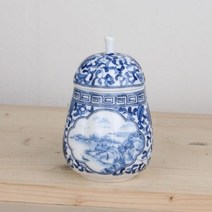 jiaxin bamboo 호박모양 차통3 다도구 차통 청화백자 차호 당초산수화 다도용품 보이차통 9W09E1F8, 1개, 1개