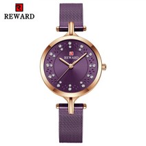 보상 럭셔리 보라색 여성 시계 라인석 석영 시계 방수 여성용 메쉬 스테인레스 스틸 손목 시계 montre femme