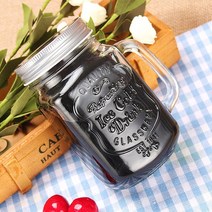450ml 두꺼운 유리 컵 현대 패션 주스 컵 핸들 Tinplate 뚜껑 차가운 음료 머그잔 단일 레이어 밀크 쉐이크 푸딩 컵, 빨대가 없는 B, 하나, 1개