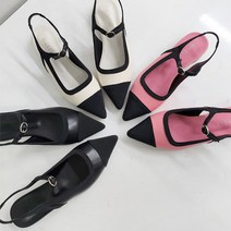 봄신상 스틸레토 투톤 슬링백힐 플랫슈즈