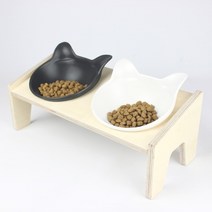 뽈캣 고양이 반려동물 식탁 밥그릇 물그릇 원목식탁 애견식탁, 2구, 04 화이트 / 식탁+화이트 식기