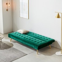리홈스튜디오 셀린 벨벳 가죽 골드 소파베드 3인용, 벨벳 그린