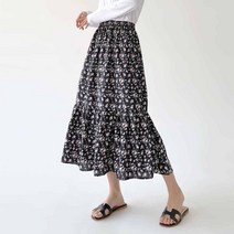 2단 캉캉 플라워 나염 밴딩 롱 스커트