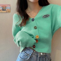 여성용 가디건 긴 소매 니트 스웨터 크롭 크로셰 카와이 v넥 여성 블랙 탑스 귀여운 트렌드