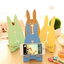 PKG 1+1 인테리어 탁상용 태블릿 핸드폰 원목 거치대 토끼디자인, 2개입, 색상랜덤