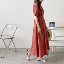 오슈 여성 데일리 베이직 심플한 버클 랩 린넨 롱원피스